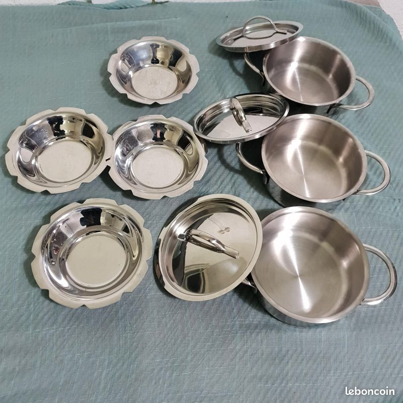 3 mini marmites et 4 coupelles inox (image 2)