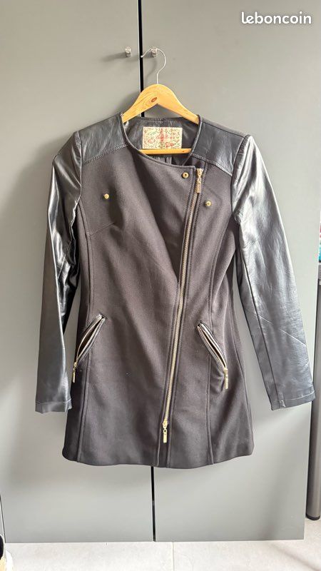 Manteau noir avec manches simili cuir – LuluLove – Taille M (image 6)