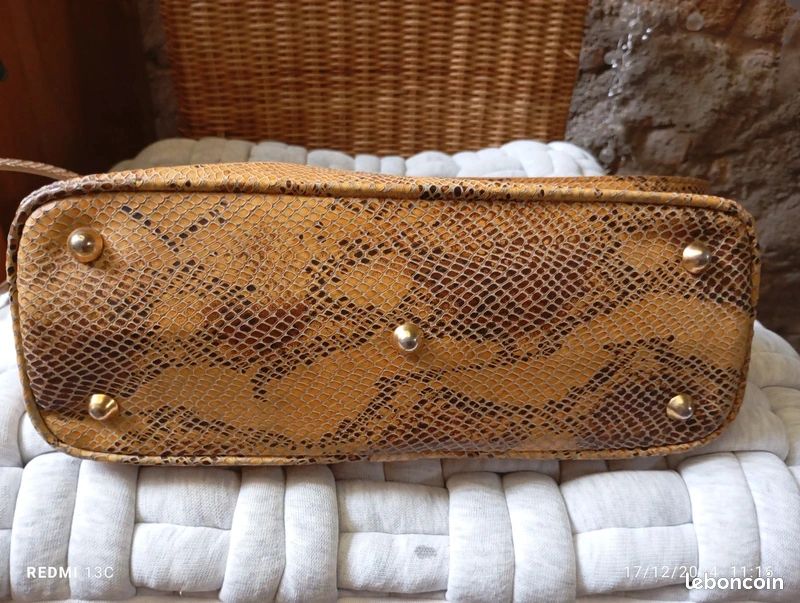 Sac à Main Vintage Années 50/60 En Cuir Verni Imitation Python Brillant - Très Bon état