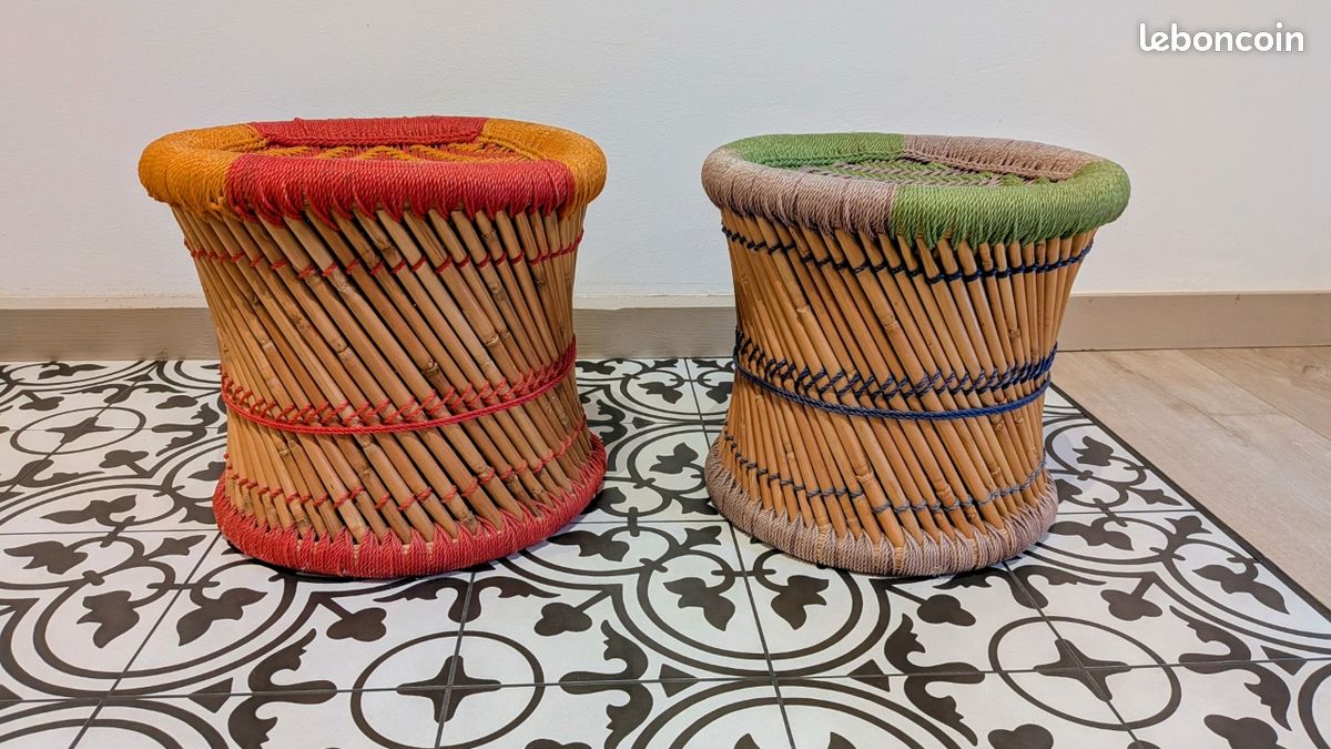 Lot de 2 tabourets en bambou tissé (image 2)