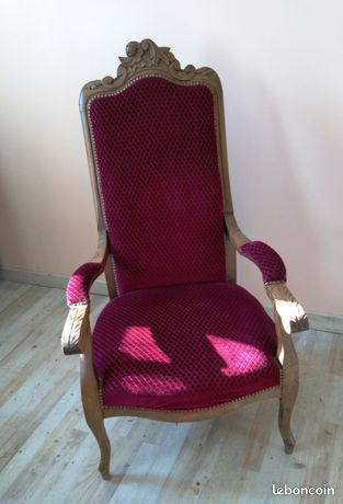 Méridienne ancienne en velours rouge - très bon état