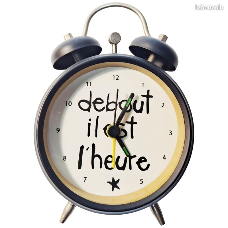 Réveil Néo-Rétro "Debout il est l'heure" | Trompe-l'œil 50s Quartz | TBE (image 1)