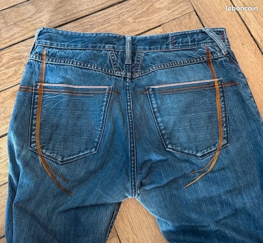 Pantalon à Rayures Beige Et Bleu Marithé Et François Girbaud - Taille 38, Coton, Occasion Très Bon état