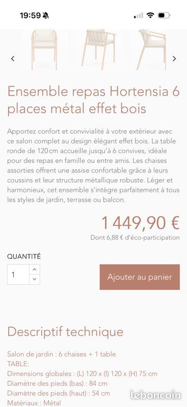 Ensemble repas de jardin 6 places métal effet bois (image 4)