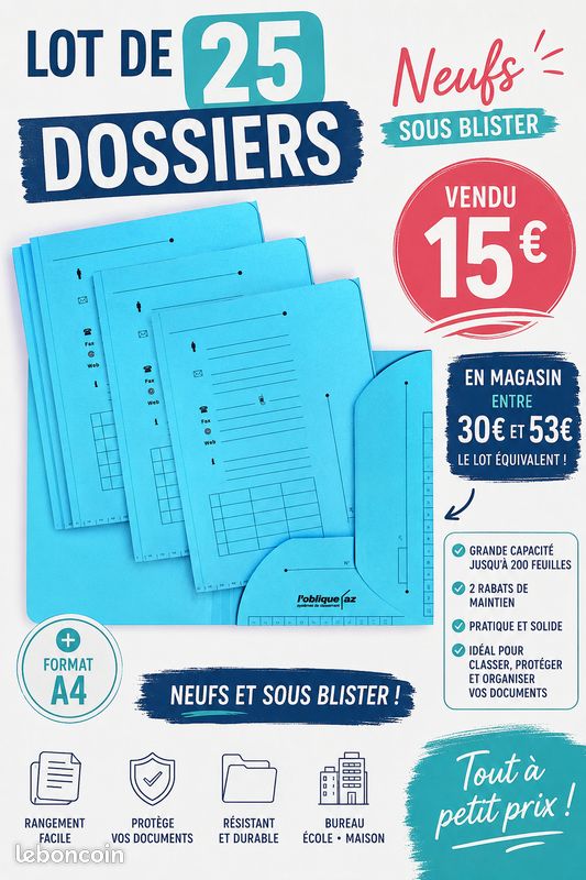 Lot 25 chemises dossiers A4 à rabats – Neuves sous blister – ELBA (image 2)