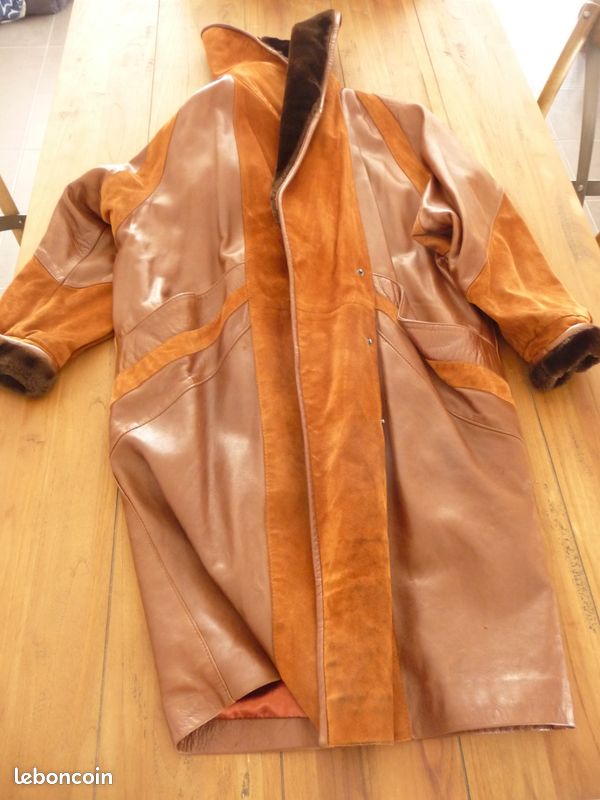 Manteau cuir et dain camel (image 1)