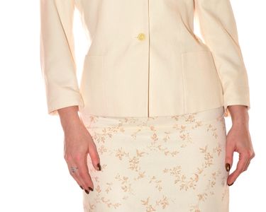Combinaison Jupe Vintage En Ultrasuède Crème - Taille 8, Sur Mesure Avec Blazer, Très Bon État