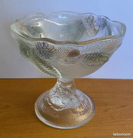 Service à Salade De Fruits 10 Coupes - Verre Perlé Vintage - Motif Pomme - Déco Rétro