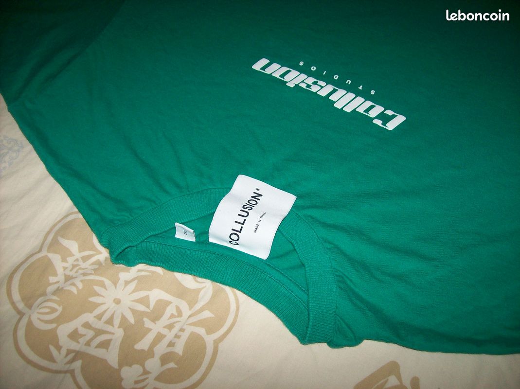 T-shirt Homme Collusion Vert Graphique Taille M – 100% Coton, Col Rond, Manches Courtes