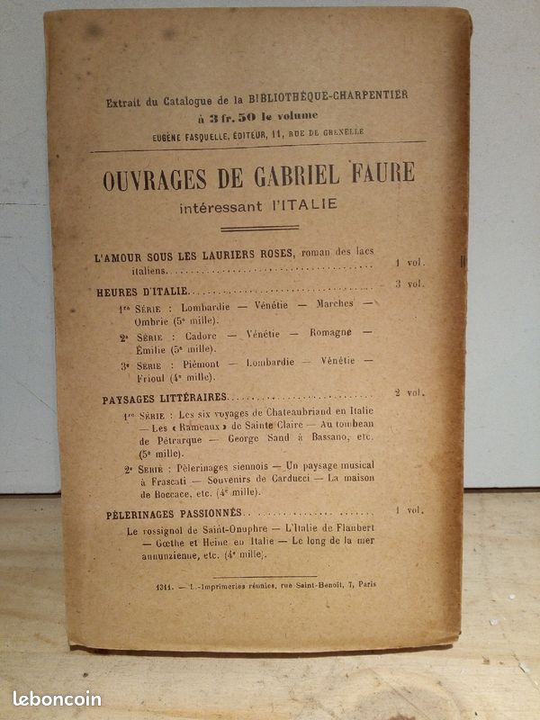 3 Livre ancien Gabriel FAURE "HEURES D'ITALIE" 1 ier.2 ieme.3 ieme série.bibl Charpentier 1919 (image 5)