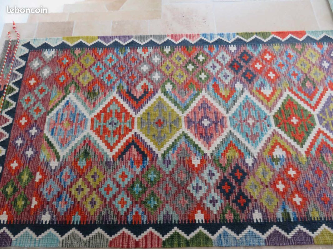 Grand Tapis Kilim Afghan Réversible En Laine - Décoration Orientale (202 X 156 Cm)