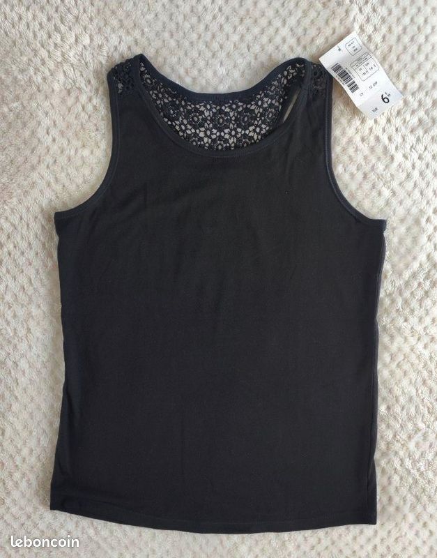 Débardeur LA HALLE noir dentelle au dos fille 14 ans NEUF