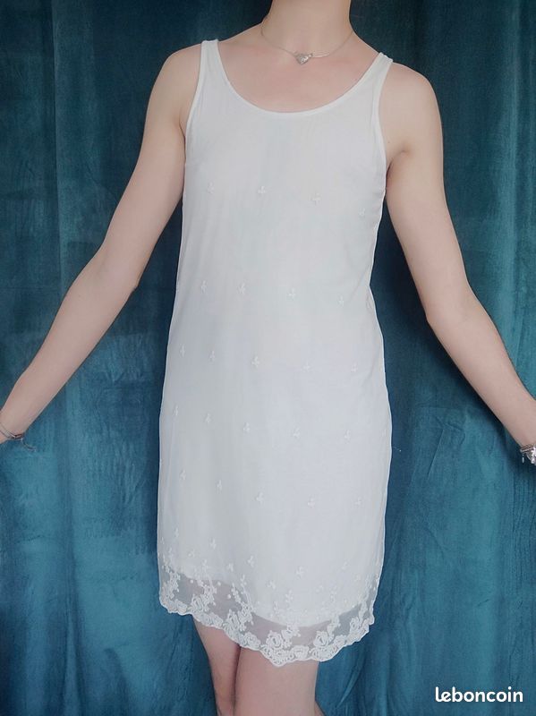 Robe nuisette mesh dentelle blanc ivoire vintage / Mango Suit - 38/M (image 1)
