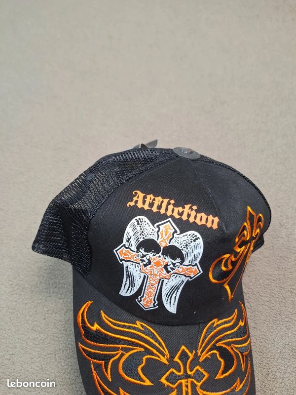 Casquette Affliction rock trucker snapback gothique y2k croix broderies noir Homme #AF01 (image 3)