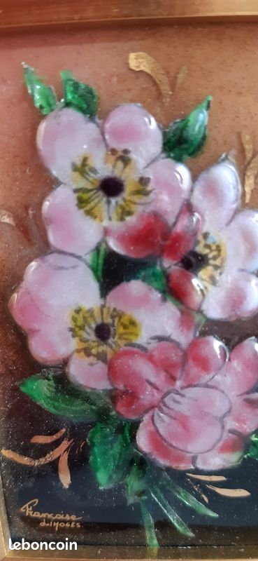 Tableau émail De Limoges – Bouquet De Fleurs – Signé M. Pourieux