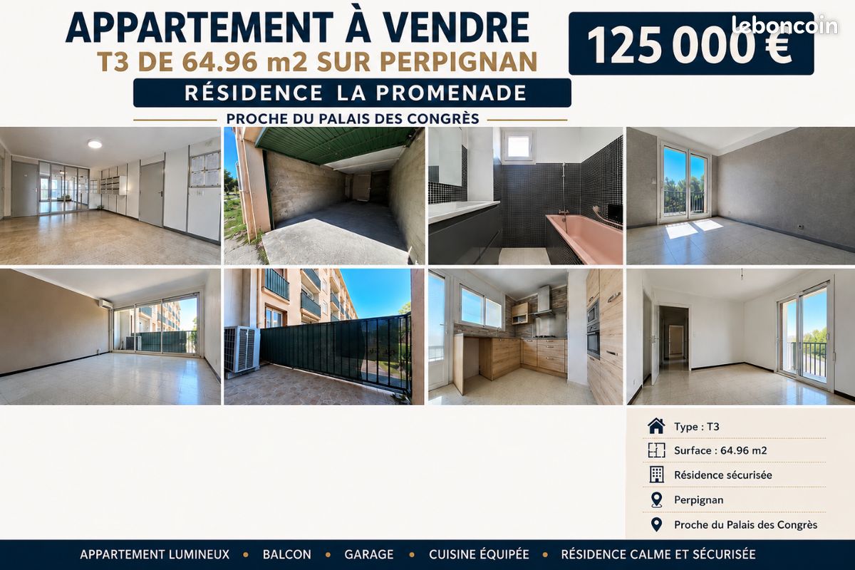 Appartement 3 pièces 65 m² · à Perpignan · 65 m² · 125 000 €