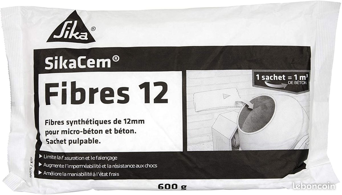 SikaCem Fibres 12, Fibres synthétiques 12mm pour micro-bétons et bétons, 600g (image 1)