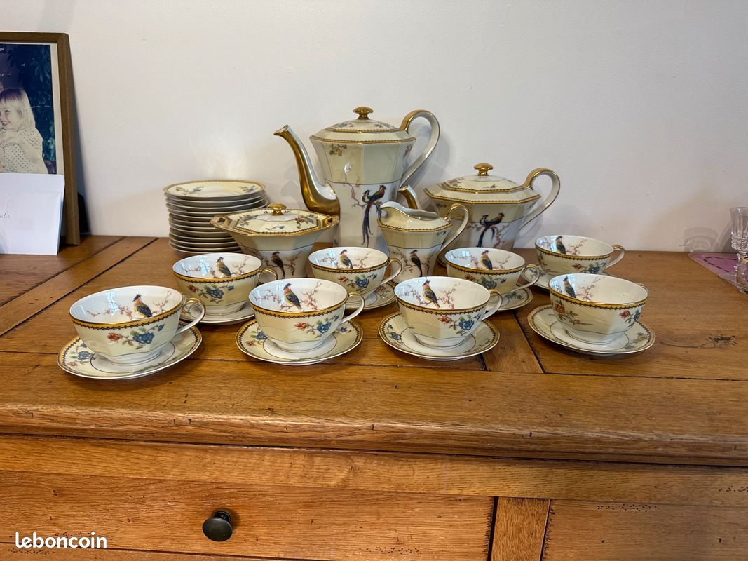 Service Limoges 83 Pièces Porcelaine Theodore Haviland, Vaisselle XXe Couleur Caramel