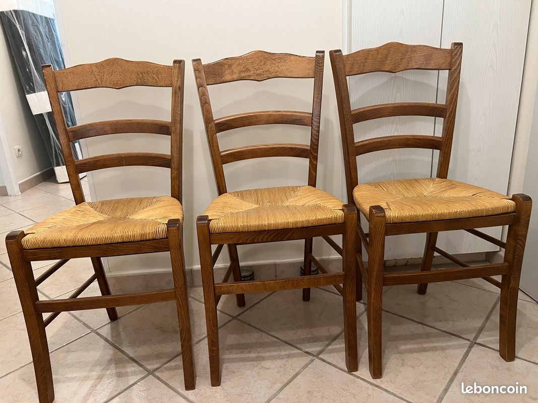 3 chaises paillées bois massif (paillage amovible) (image 2)