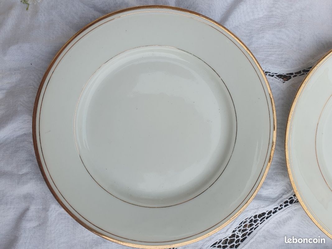 Lot D'assiettes à Dessert Faïence Blanche - Liseré Doré - Personnage Doris - Vintage