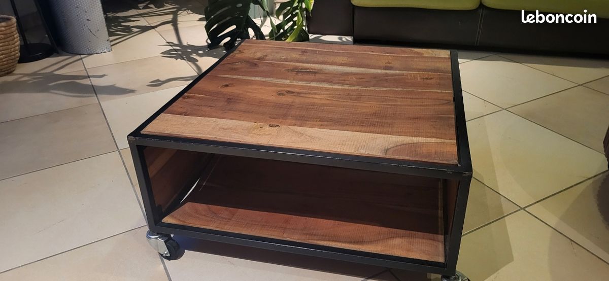 Table basse de salon bois metal style industriel (image 3)
