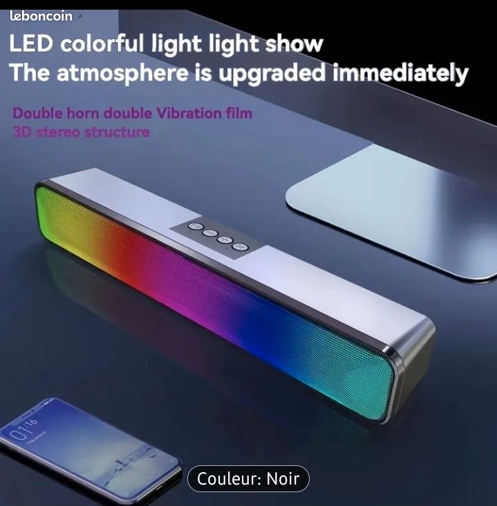 Barre De Son Enceinte Bluetooth Filaire Led RGB Haut Parleur Hi-fi Rechargeable (image 1)