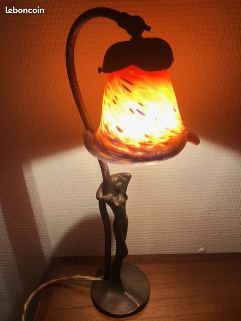 Base lampe en pate de verre , grenouille ton orangé - Décoration