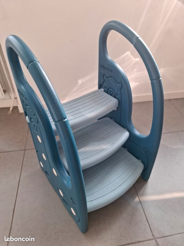 Marche-pied 2 Marches Salle Bain COSTWAY 3 En 1 Tabouret Enfants 3 Marches Avec Pédale Amovible, Marche Pied Enfants En HDPE Avec Patins Antidérapants, Main Courante Pour Cusine Salle De Bain, Charge