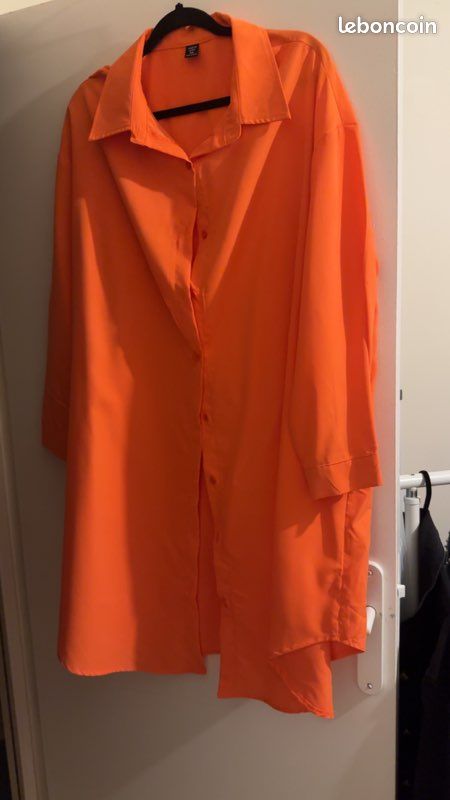 Chemise mi longue ou robe chemise orange (image 1)