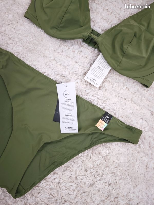 Maillot de bain 2 pièces Etam neuf – Taille 85D / 40 FR – Femme – Vert forêt – Armature (image 3)