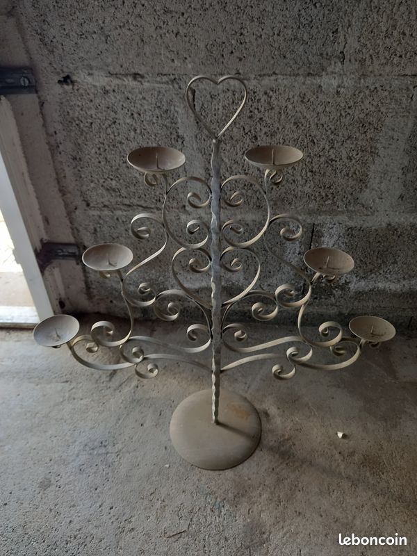 RARE ANCIEN CANDÉLABRE 5 Branches en Fer Forgé Haute Époque /bougeoir