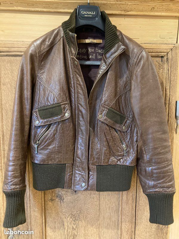 Blouson Scott en cuir marron femme taille S (image 1)