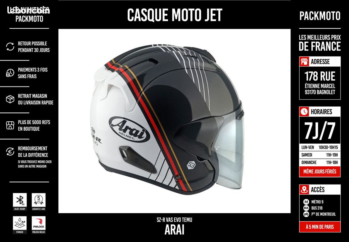 Arai SZ-R VAS EVO TEMU - Casque Jet - NEUF + Garantie (image 2)