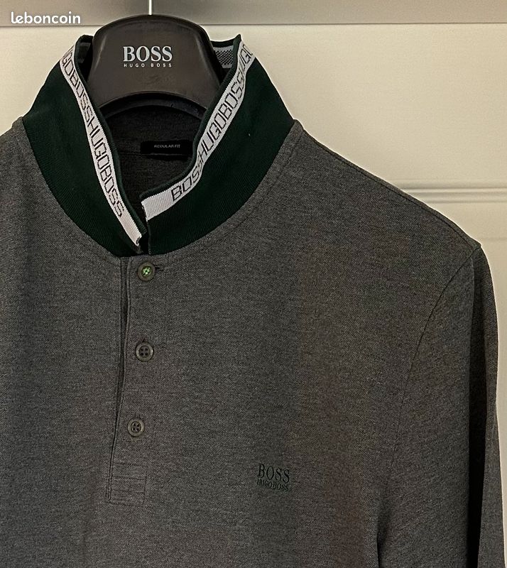 Polo Hugo Boss - Regular fit - XXL - Manches longues - Gris motifs vert (image 3)