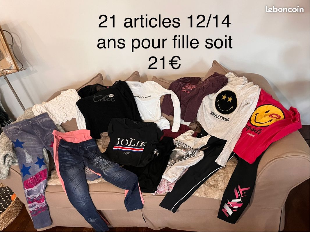 Lot de 140 vetements fille taille 12/14ans et XS et femme taille S