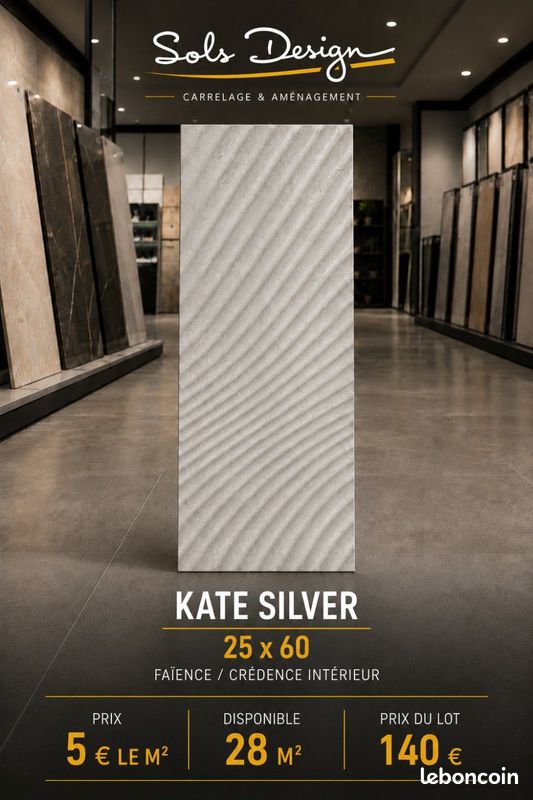 🔥Faïence / Crédence KATE SILVER 25x60 – DÉSTOCKAGE🔥 (image 1)