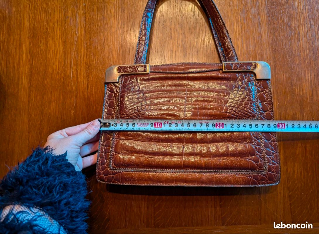 Sac à Main Vintage En Cuir Marron Chocolat Années 60-70 - Occasion, Style Rétro Drapé