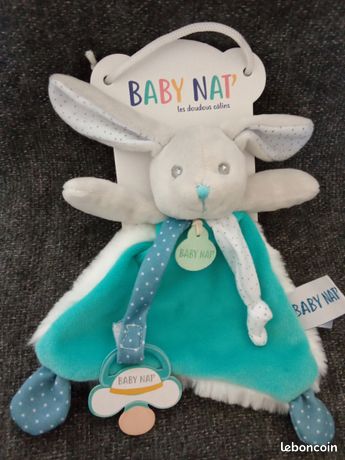 Doudou plat lapin Poupi bleu Baby Nat Jeux Jouets