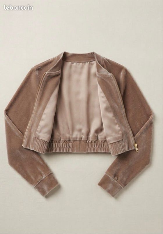 Ensemble jogging velours taupe – Veste courte zippée & Pantalon (image 3)