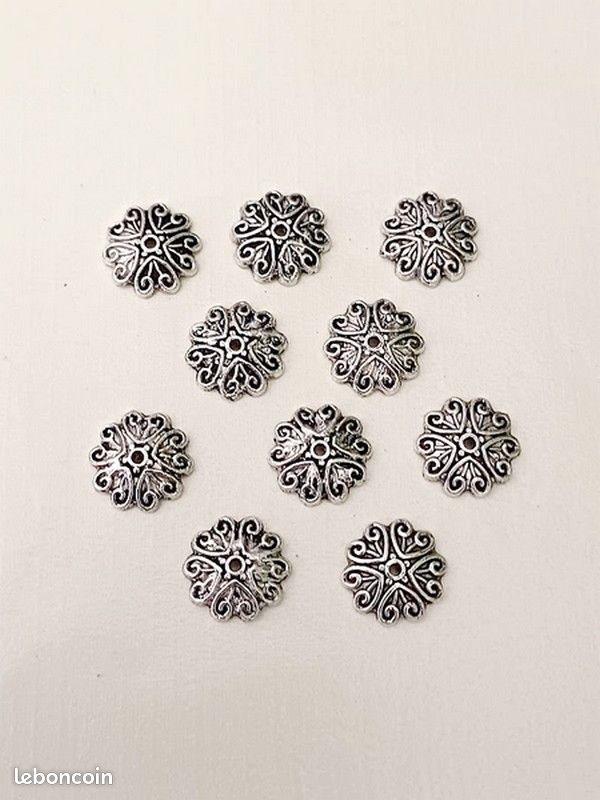 10 Caps Calottes Coupelles En Métal Argenté - Fleur 12x2,5mm - Pour Création Bijoux - A371