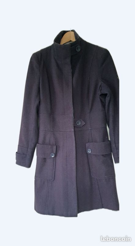 Manteau Femme Urban Kiabi Noir Taille 40 (38/40) - Laine, Mi-long, Col Amovible, Occasion Très Bon état