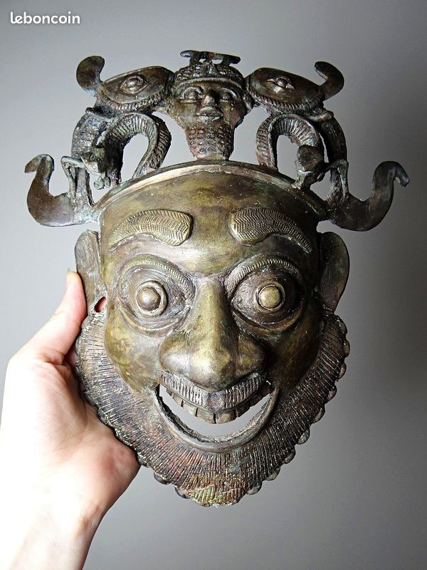 Masque Africain Authentique En Bronze - Pièce Originale, Décoration Ethnique