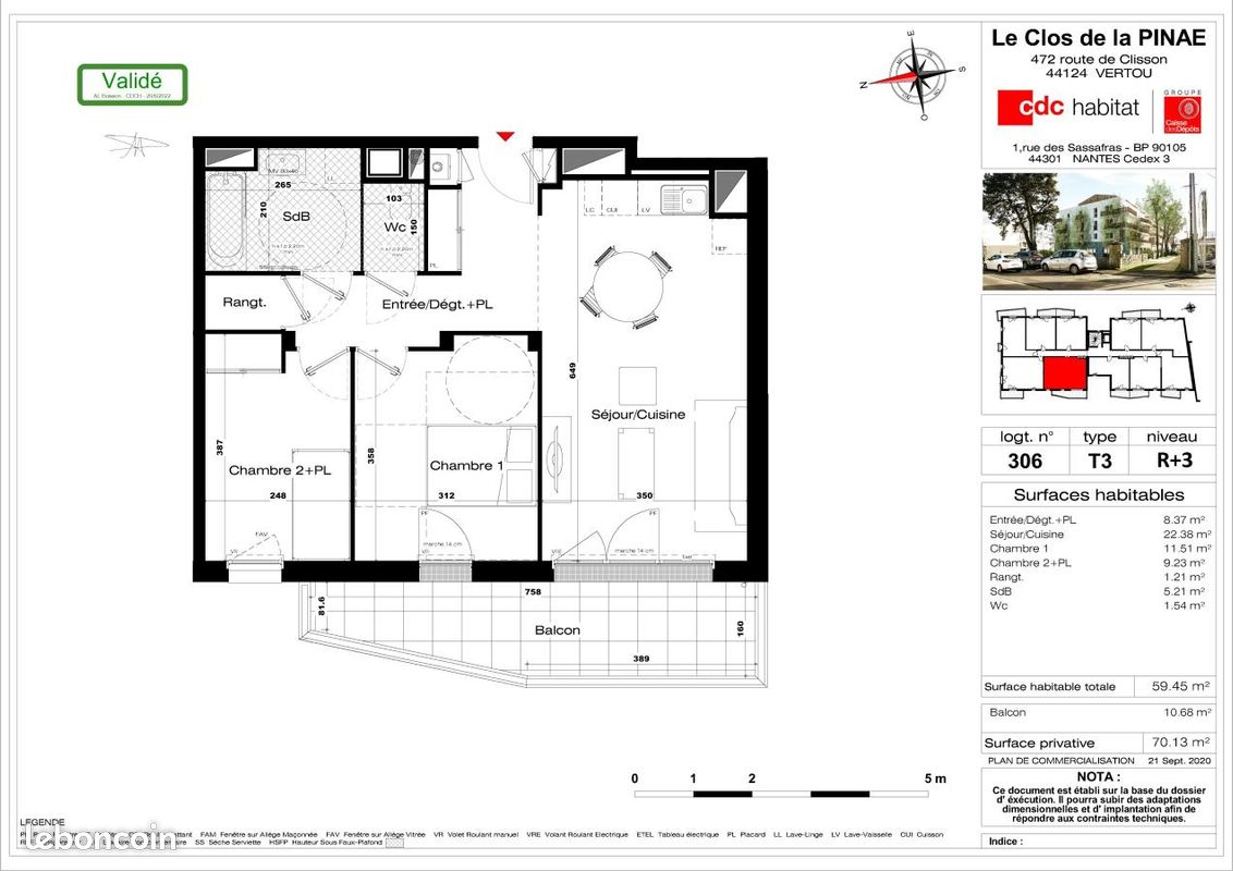 Appartement 3 pièces 60 m² · à Vertou · 60 m² · 800 €/mois
