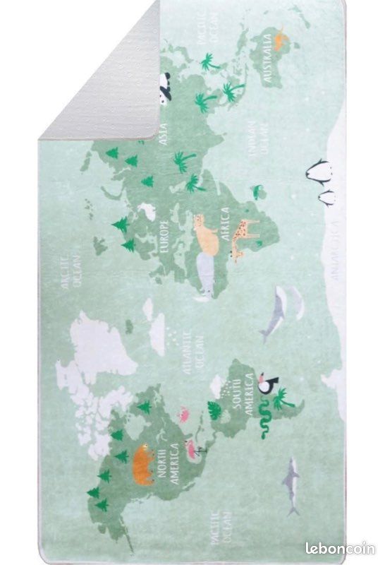 Mani Textile Tapis Carte du Monde Vert 100x150cm - neuf (image 3)