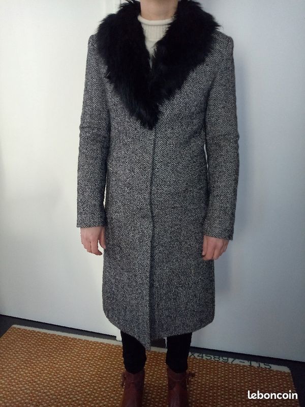 Manteau 95% laine col fausse fourrure T.38 (image 3)