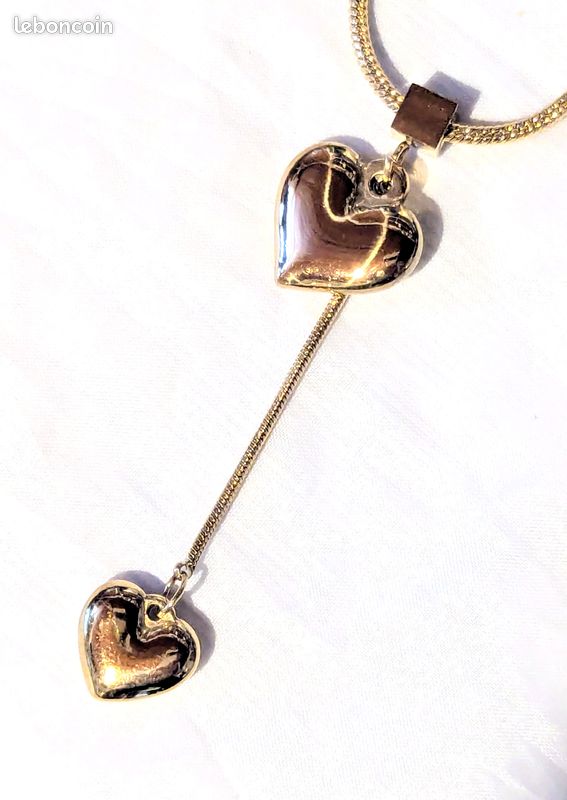 Pendentif Cœur Doré Fantaisie – Avec Zircon – Occasion Bon état – Bijou Romantique