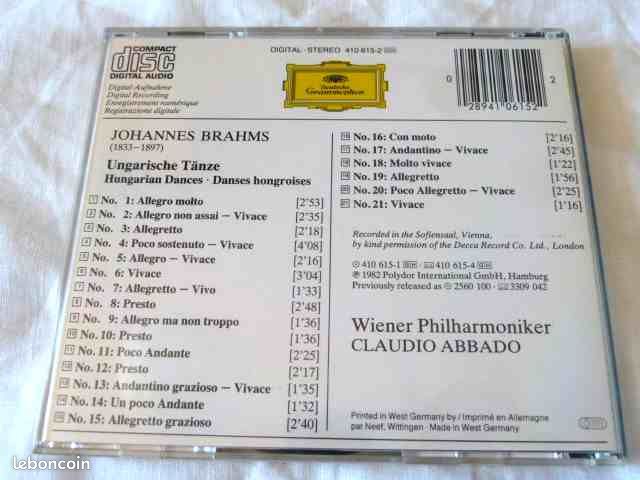 CD Brahms 21 danses hongroises Claudio Abbado (image 2)