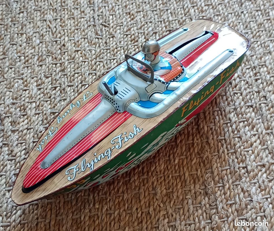 ANCIEN JEP BATEAU Canot Typhon Tole Mecanique Cle 28 Cm 1950 Lima