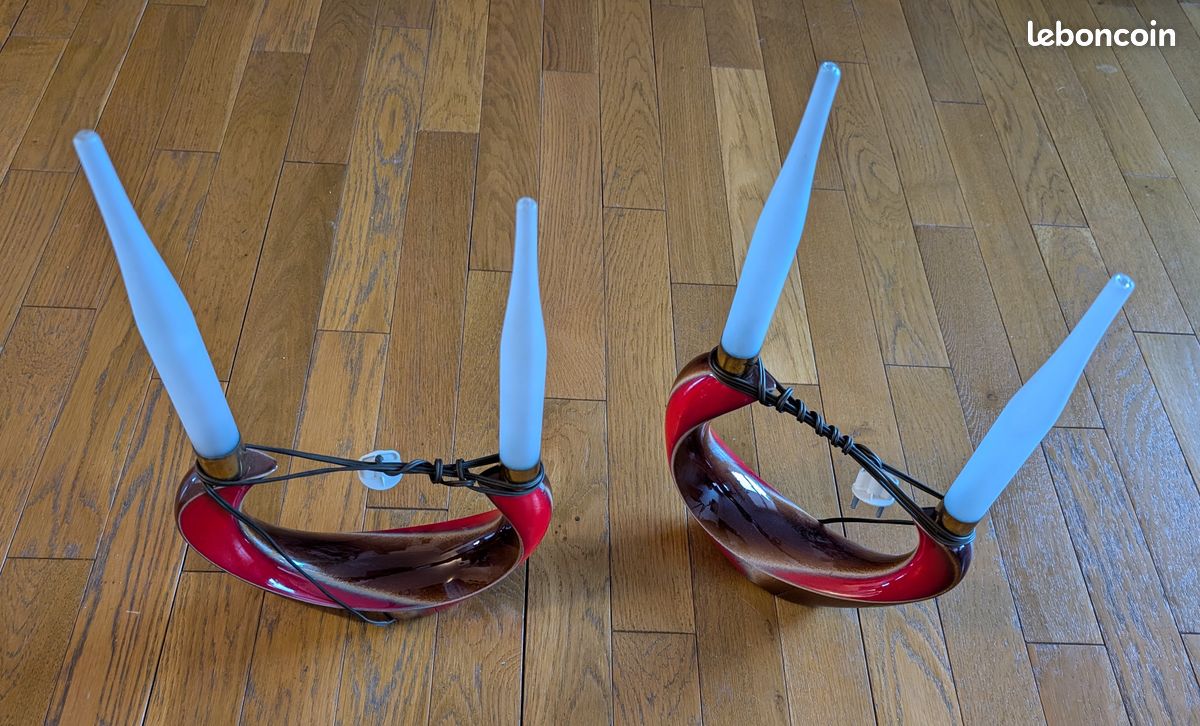 2 Lampes-bougeoirs années 1960 - prises et ampoules LED neuves (image 1)