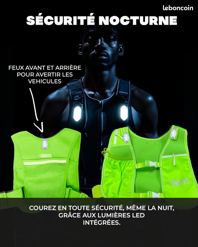 Gilet Running Hydratation LED Réfléchissant - Porte Bouteille 500ml & Téléphone - Sécurité Nuit